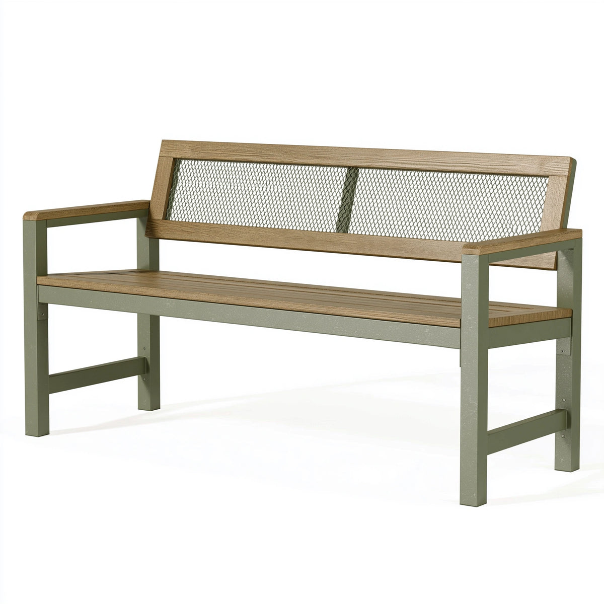 Gartenbank 120 x 60 x 85 cm Holz und Metall Grün Natur mit Metallgitter