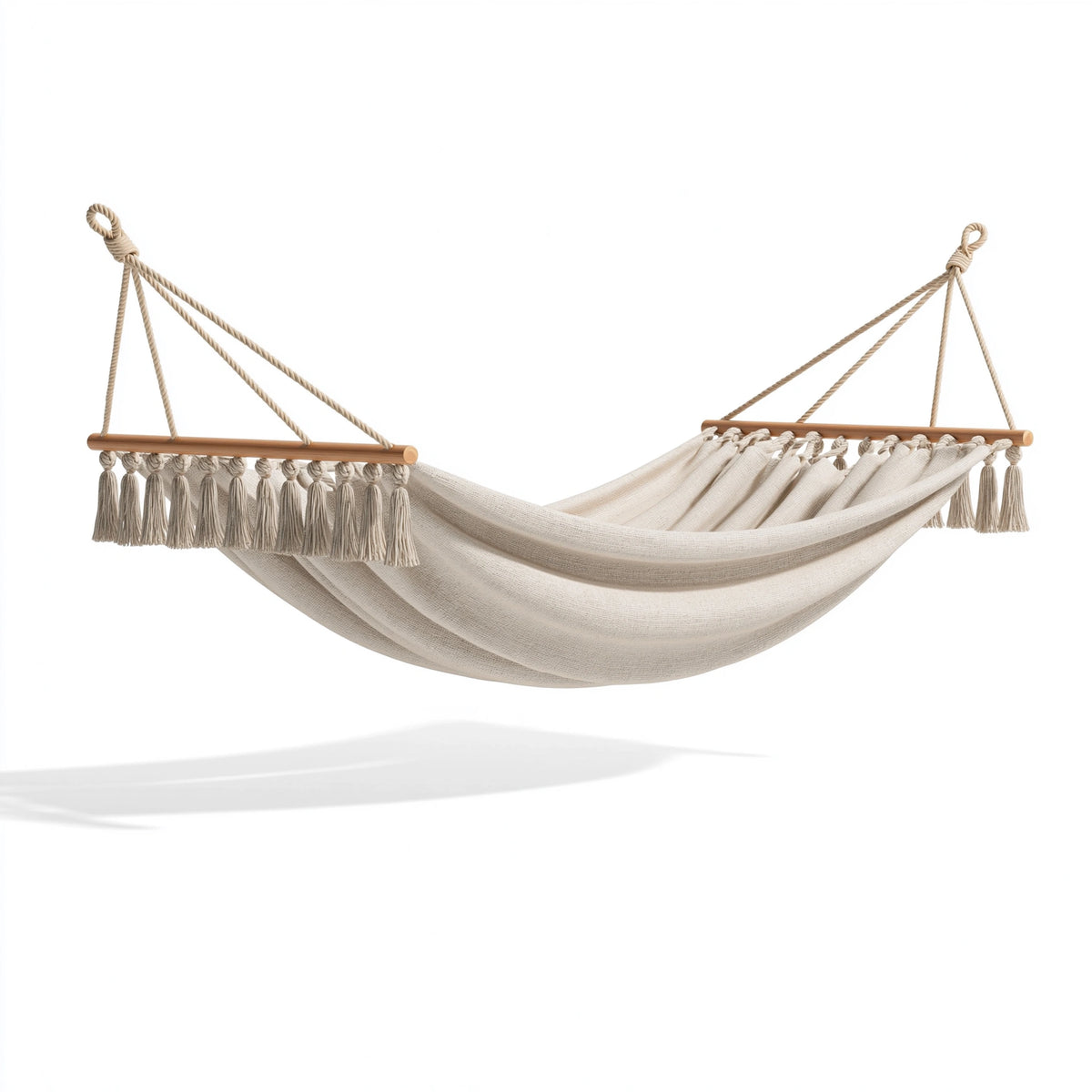 Hängematte 200 x 100 cm Baumwolle Beige mit Holzspreizstäben Boho