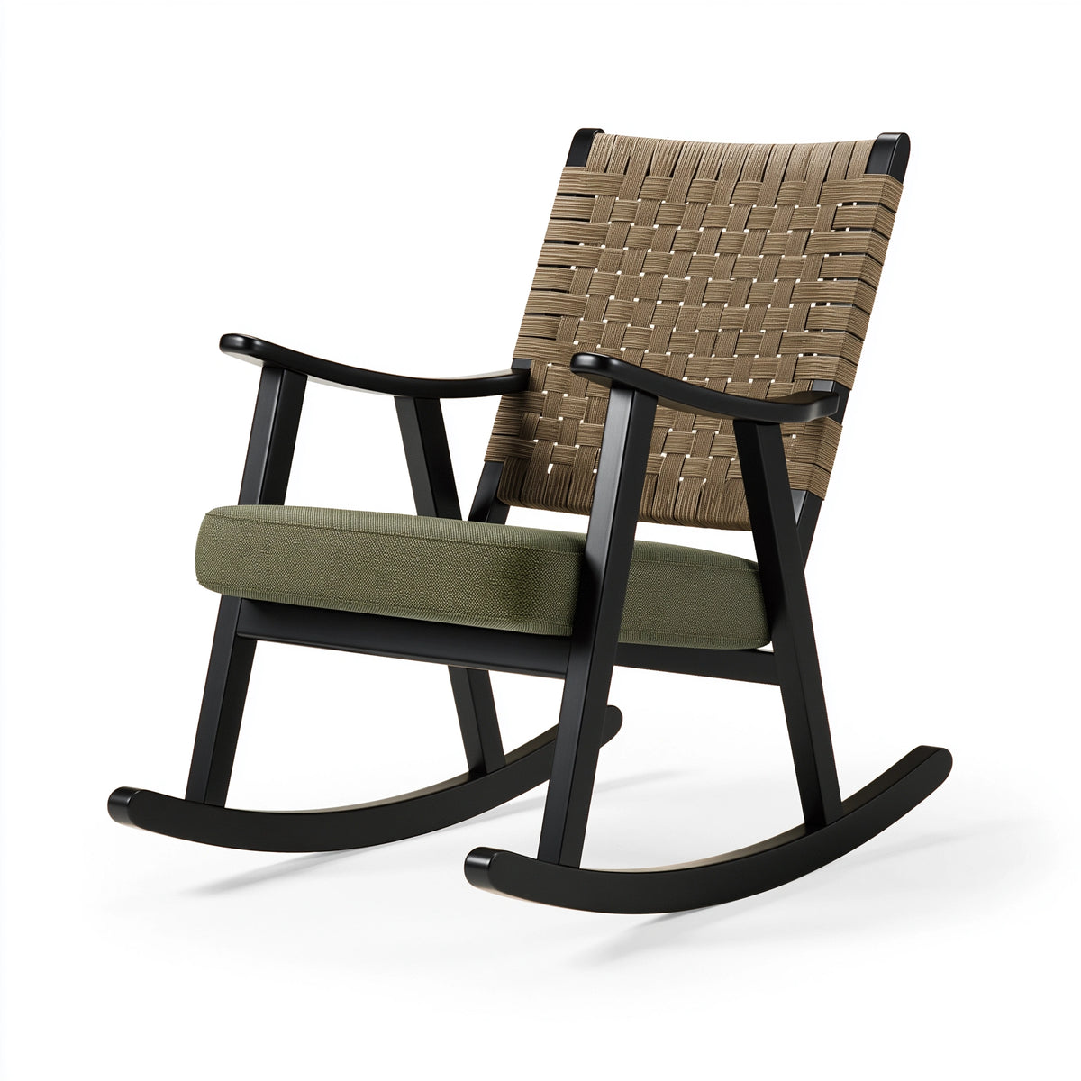 Schaukelstuhl 70 x 85 x 100 cm mit Holzgestell Schwarz Braun Grün Geflechtsitz Modern