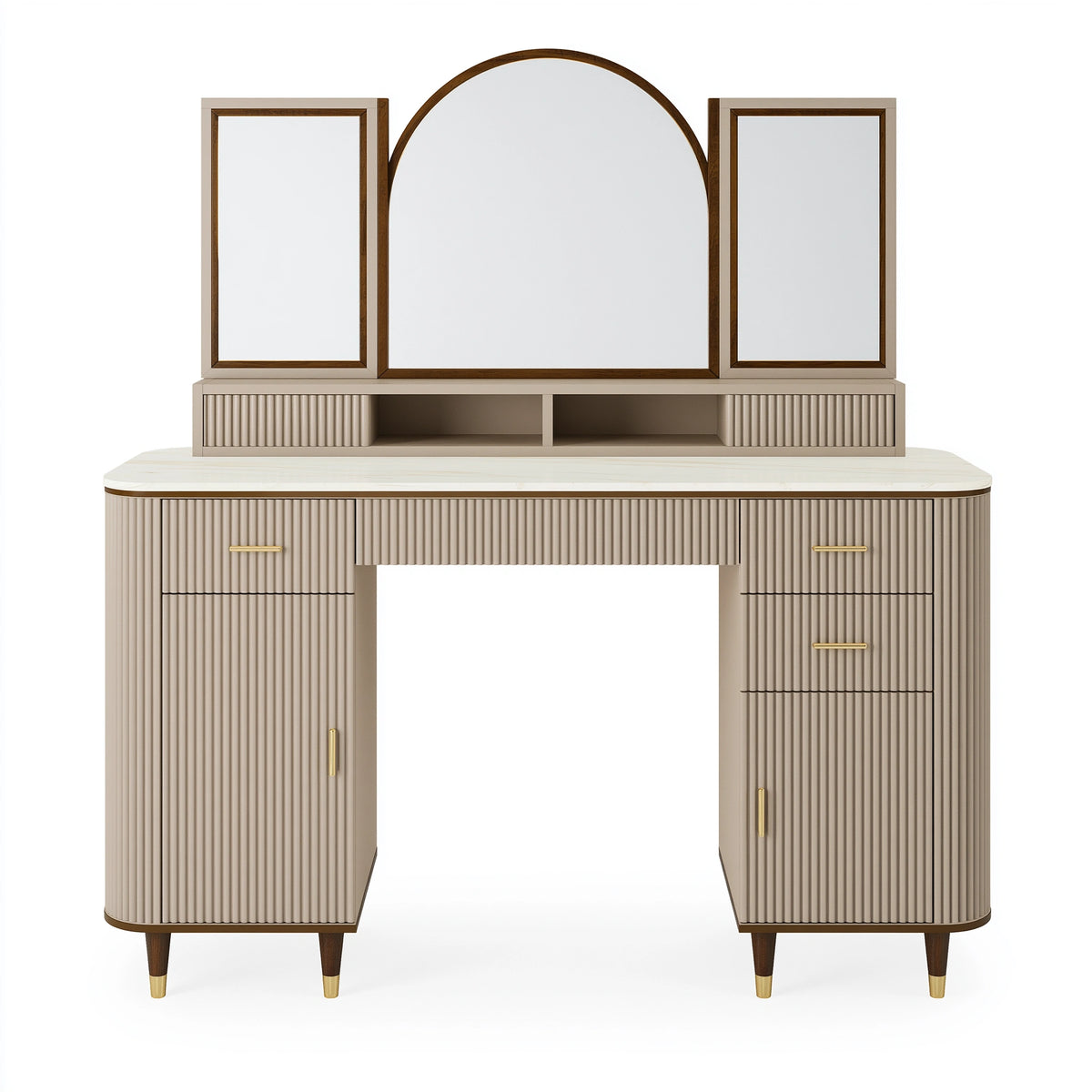 Schminktisch-Set 120 x 45 x 180 cm Holzwerkstoff Beige mit Spiegeln geriffeltes Design