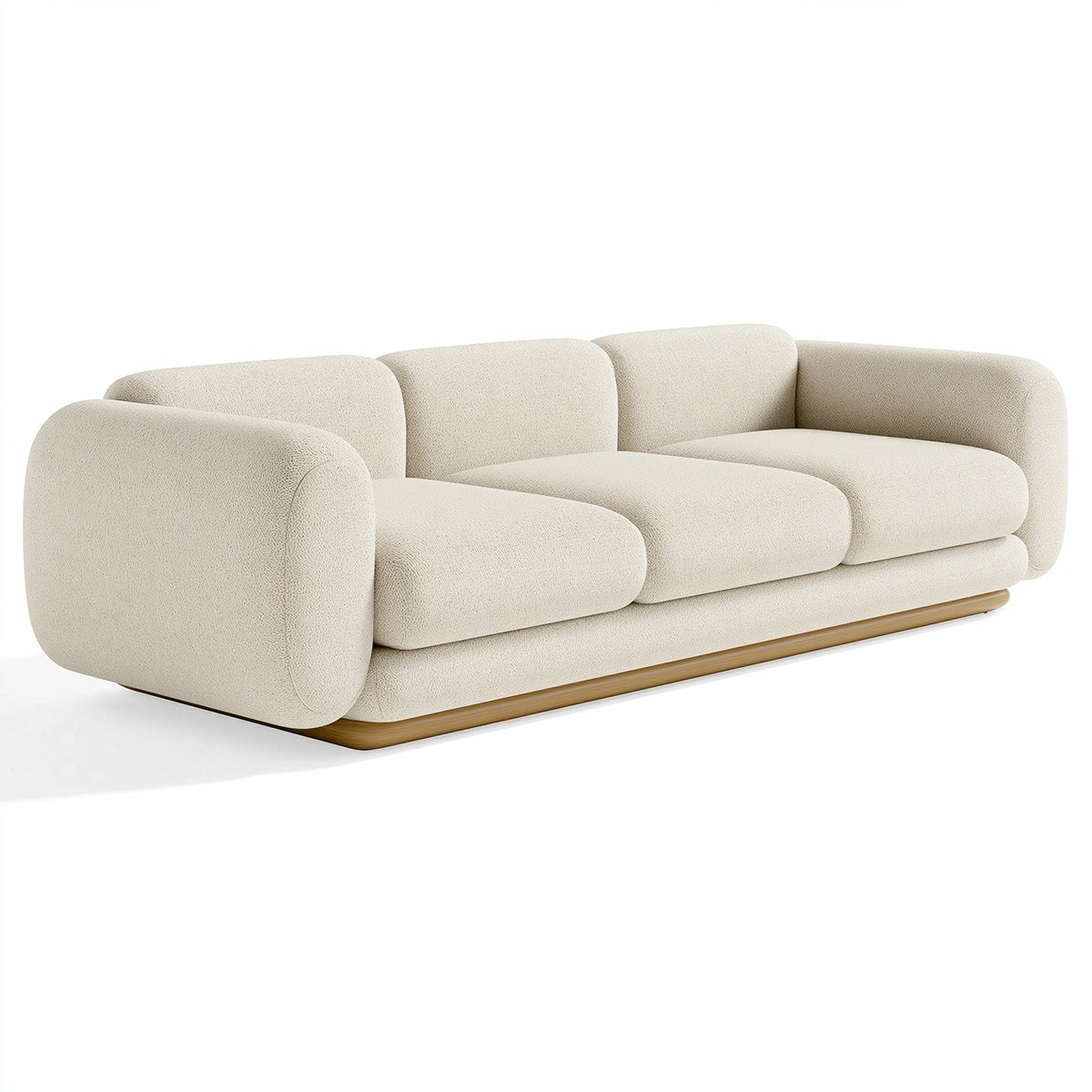 3-Sitzer Sofa 230 cm Creme Boucléstoff mit Holzsockel - Modernes Wohnzimmer Sofa