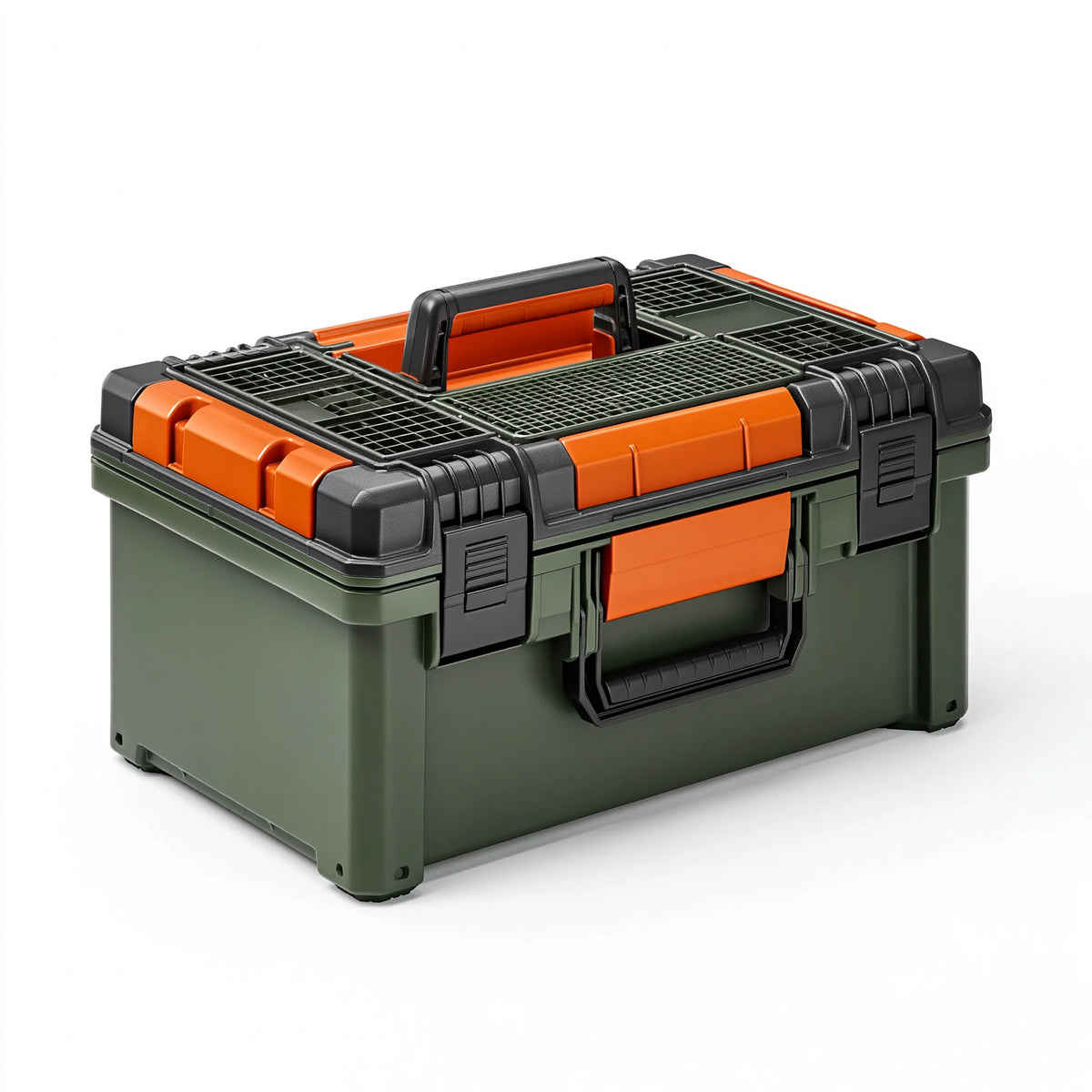 Werkzeugkasten 58 x 35 x 32 cm Kunststoff Grün Orange mit Tragegriff und Organizer