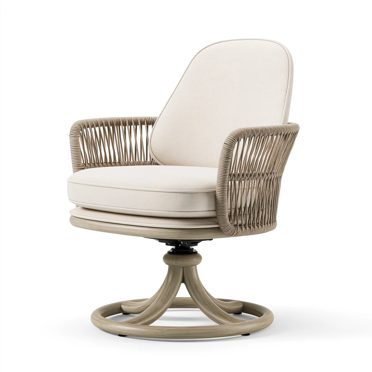 Drehsessel 80 x 85 x 100 cm Beige mit Kordelgeflecht und Textilpolster