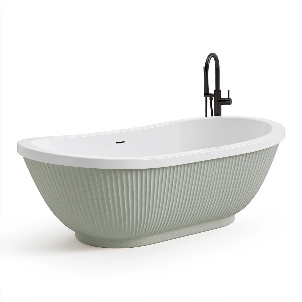 Freistehende Badewanne 170 x 75 x 58 cm aus Sanitäracryl Weiß Salbeigrün mit geriffelter Oberfläche