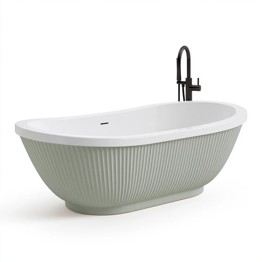 Freistehende Badewanne 170 x 75 x 58 cm aus Sanitäracryl Weiß Salbeigrün mit geriffelter Oberfläche