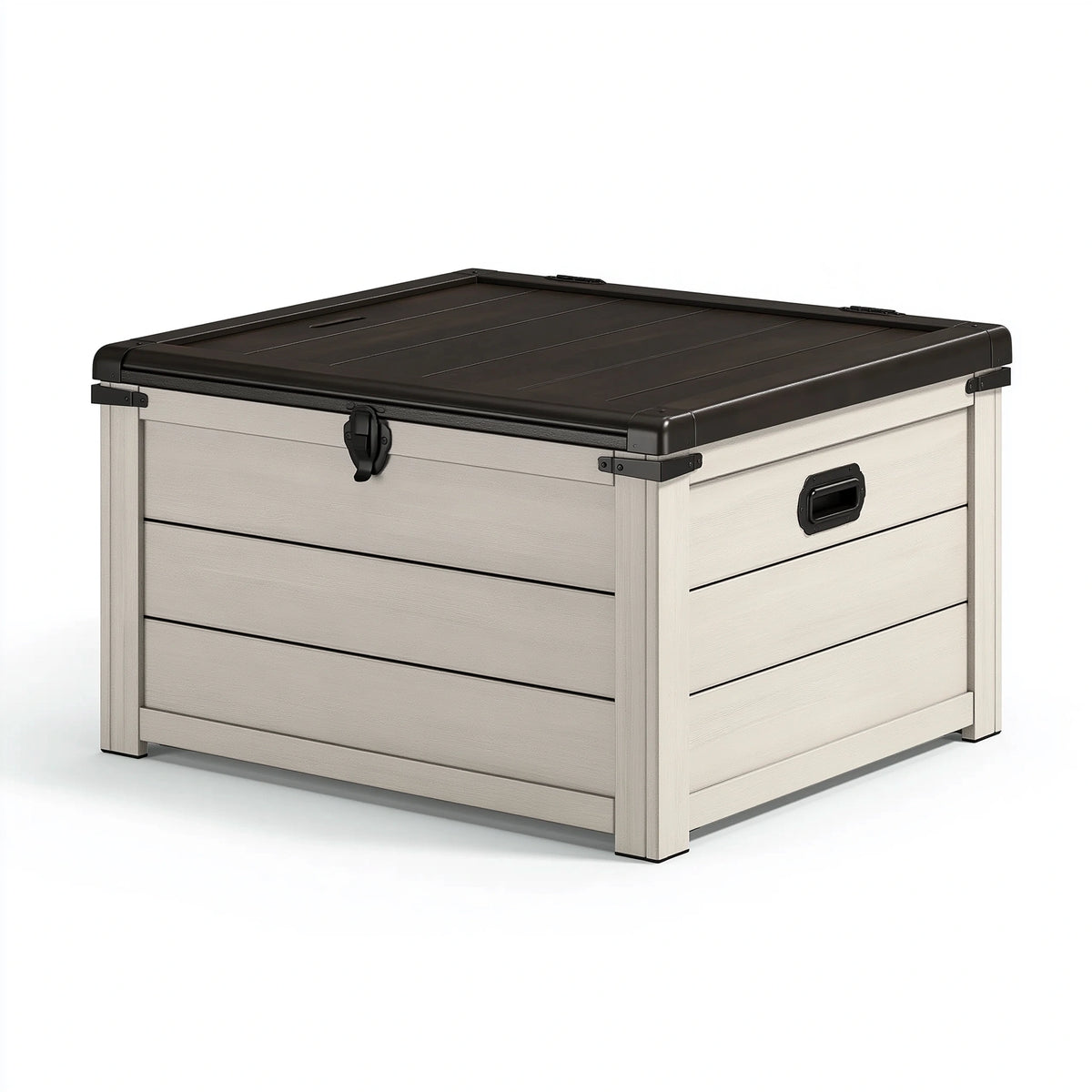 Garten-Aufbewahrungsbox 120 x 60 x 63 cm Holzoptik Beige Schwarz mit Klappdeckel