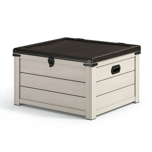 Garten-Aufbewahrungsbox 120 x 60 x 63 cm Holzoptik Beige Schwarz mit Klappdeckel