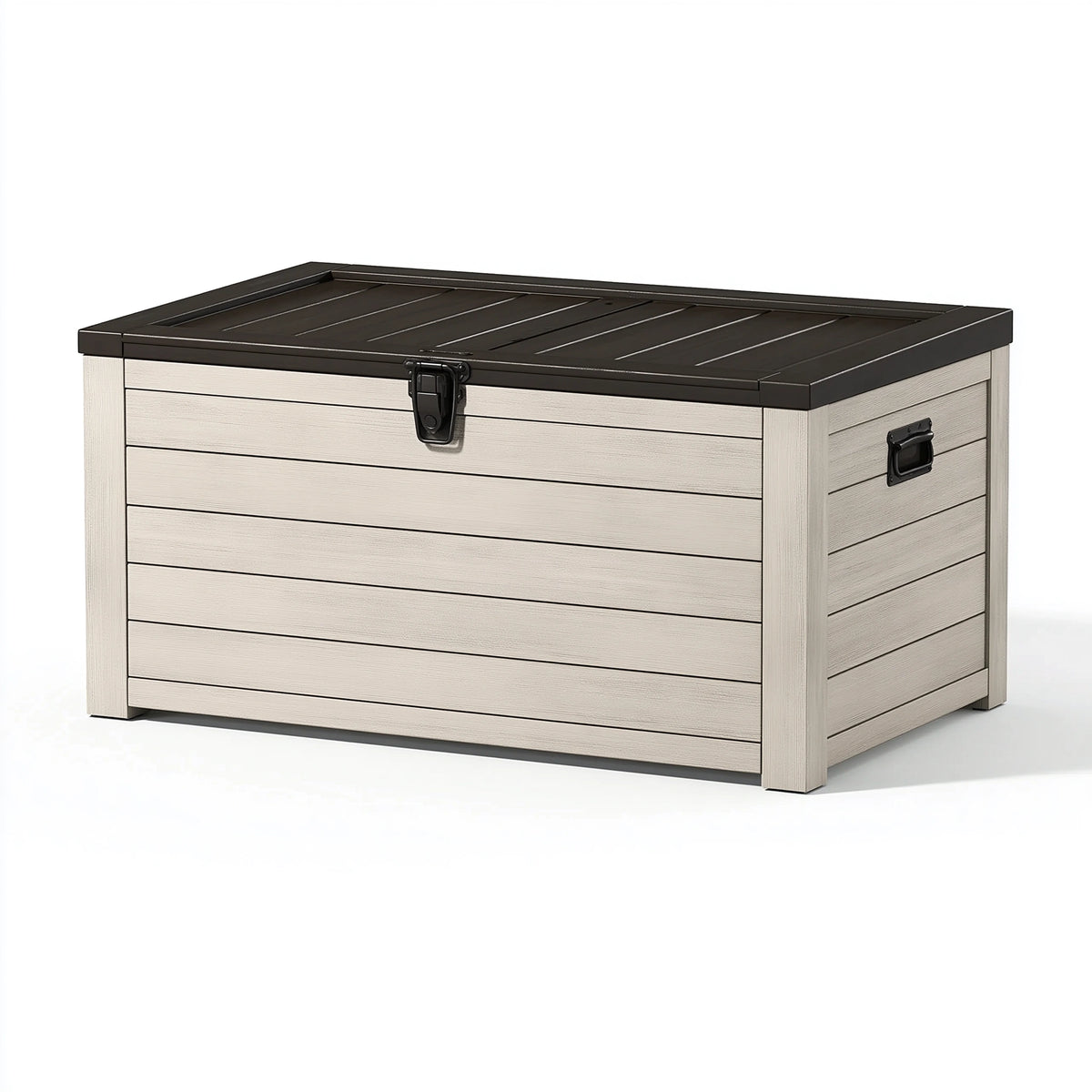 Gartentruhe 120 x 60 x 65 cm Kunststoff Beige Schwarz mit Klappdeckel