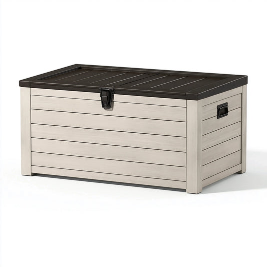 Gartentruhe 120 x 60 x 65 cm Kunststoff Beige Schwarz mit Klappdeckel