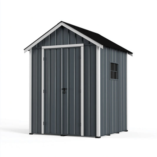 Gartenhaus 213 x 127 x 185 cm aus Stahlblech Anthrazit mit Satteldach