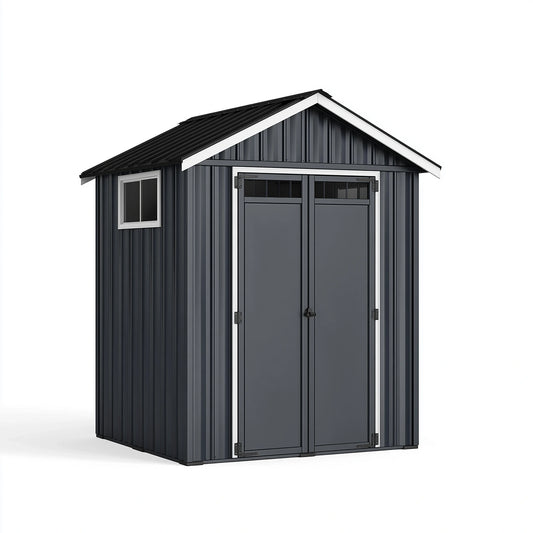 Metall Gartengerätehaus 213 x 127 x 185 cm Anthrazit mit Doppeltür und Fenster