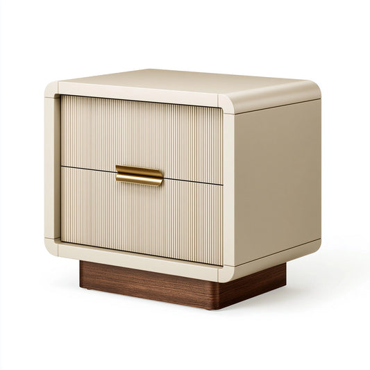 Nachttisch 50 x 40 x 55 cm Creme Holzwerkstoff mit 2 Schubladen geriffelter Stil