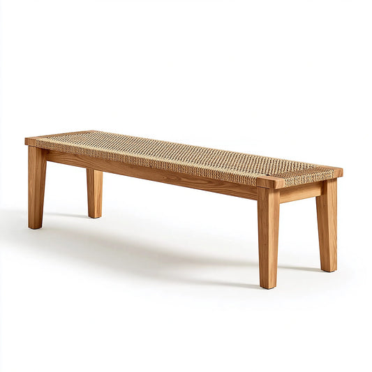 Sitzbank 160 cm aus Holz mit Naturfasergeflecht in Natur Webstil
