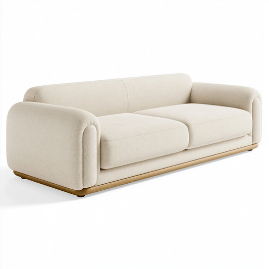 3-Sitzer Sofa 220 x 95 x 78 cm in Creme mit Bouclé-Bezug und Holzsockel