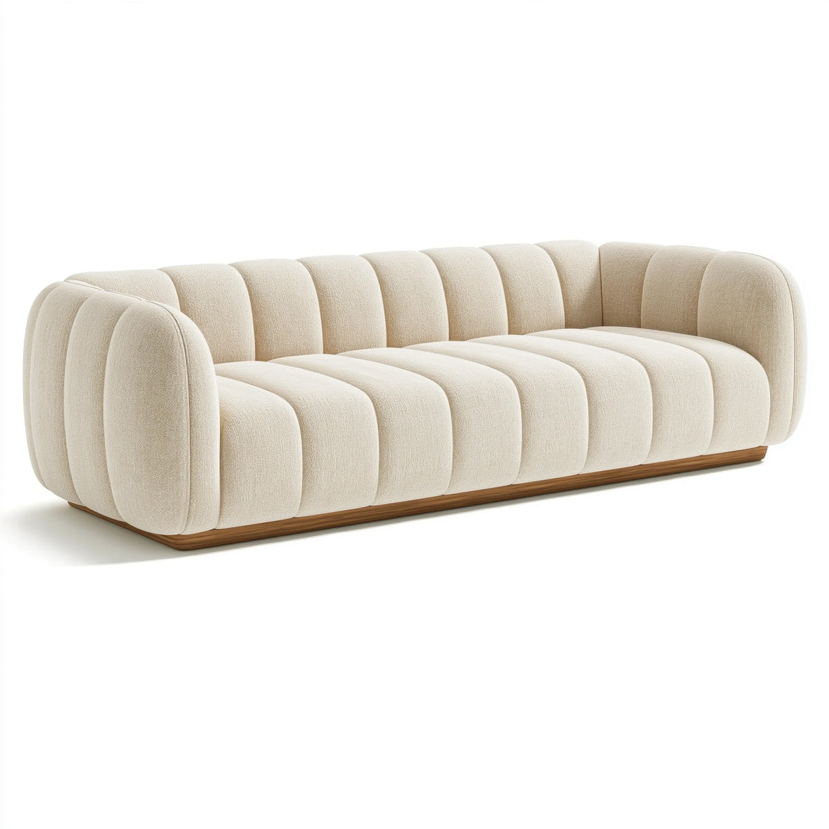 3-Sitzer Sofa 230 x 95 x 75 cm Creme Strukturstoff Holzsockel Modern