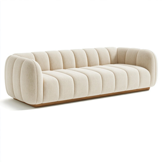 3-Sitzer Sofa 230 x 95 x 75 cm Creme Strukturstoff Holzsockel Modern