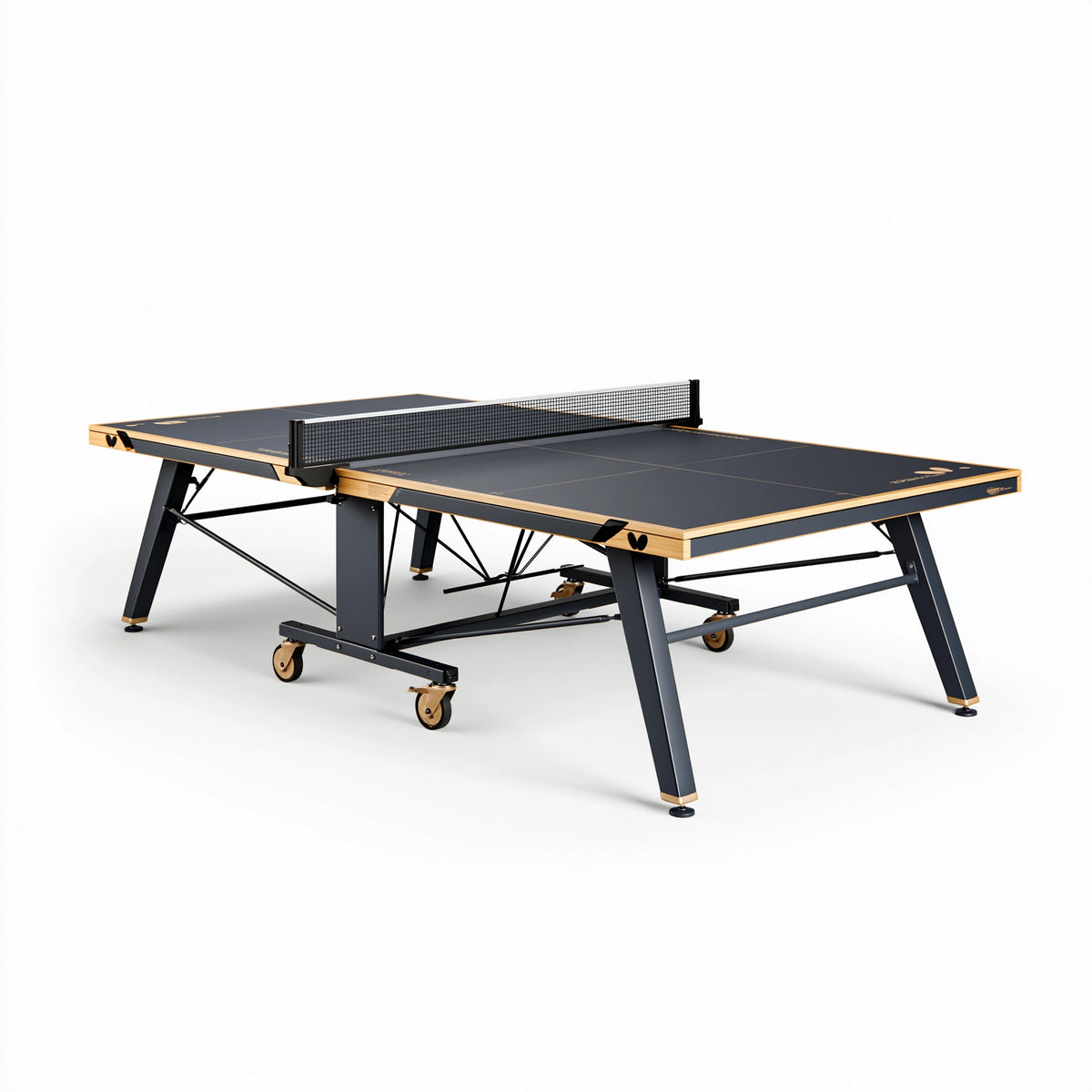 Tischtennisplatte 274 x 152.5 x 76 cm Holzwerkstoff Stahl Schwarz/Naturholz klappbar mit Rollen