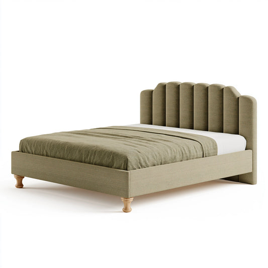 Polsterbett 180 x 200 cm Olivgrün Beige Stoffbezug mit gepolstertem Kopfteil