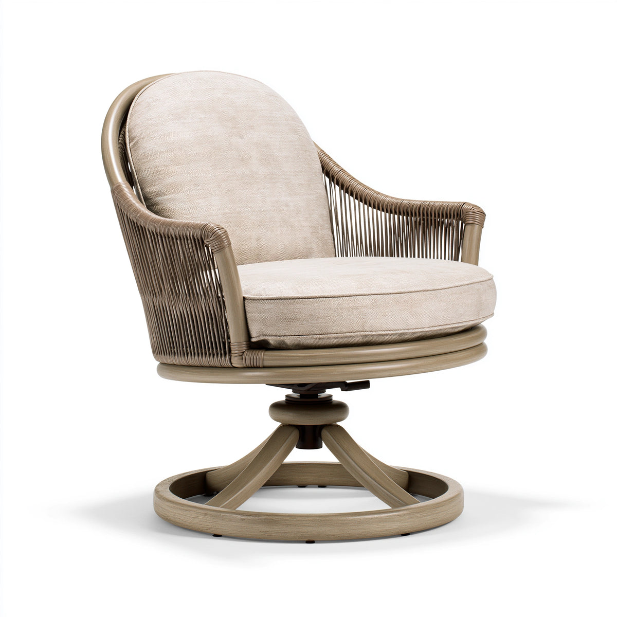 Drehsessel 78 x 82 x 100 cm aus Holzgeflecht in Beige Naturbraun mit Polsterung