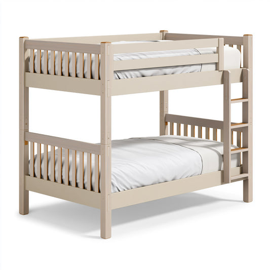Etagenbett 90 x 200 cm aus Holz in Beige/Naturholz mit Leiter und Schutzgitter